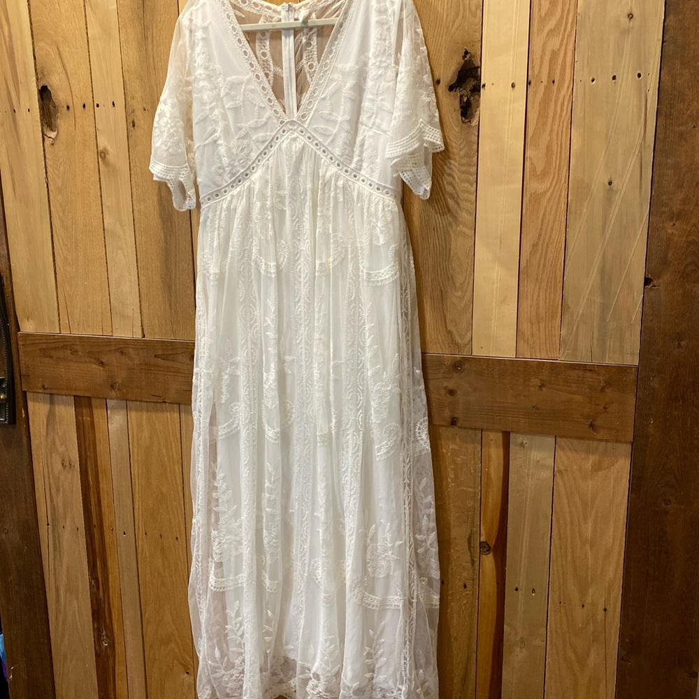 PinkBlush White maternity Lace Overlay Maxi Dress